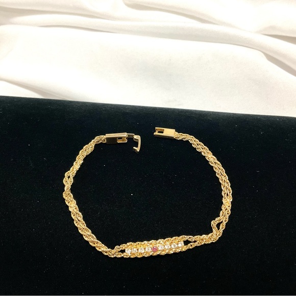 Vintage Metal Double Chain Alexis Bracelet with CZs & Ruby Stone - Picture 3 of 5